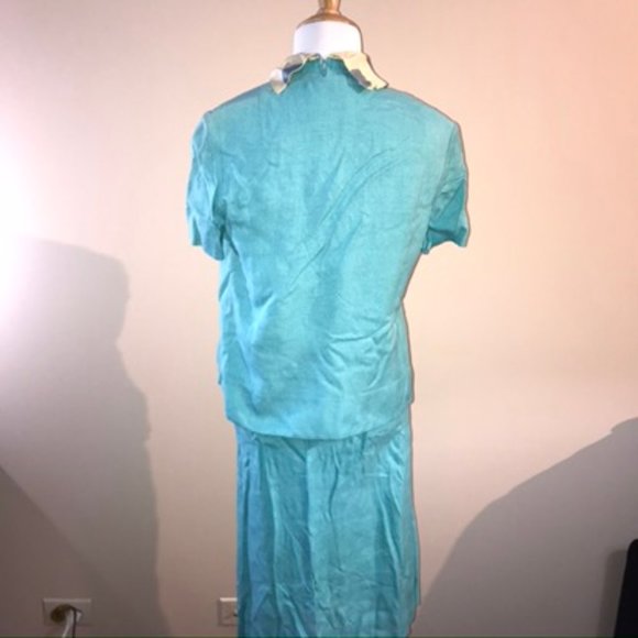 Vintage 1960s Bright blue polka dot ascot 3 piece - Picture 6 of 8